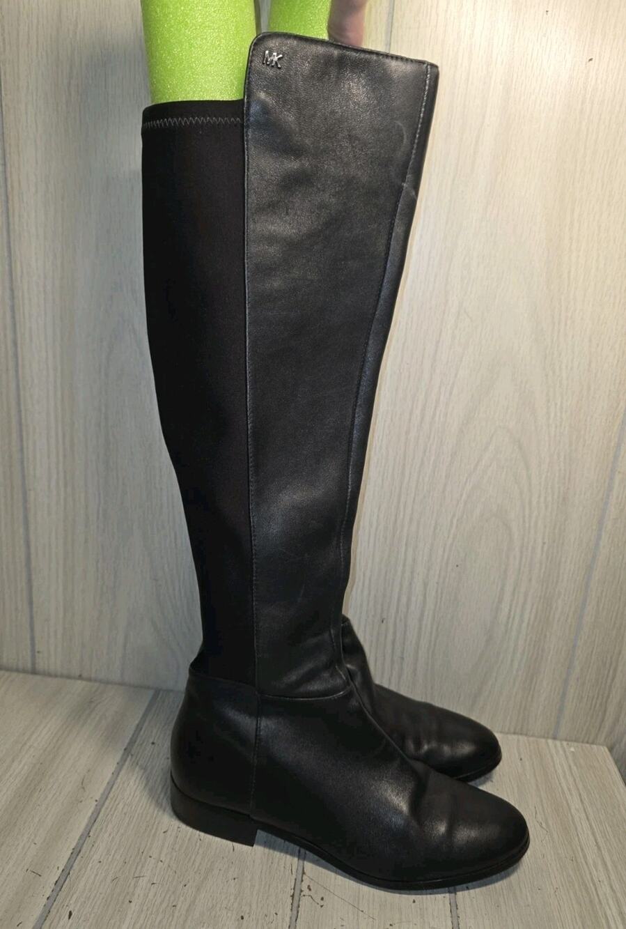 Michael Kors Womens Riding Boots Size 8 M Bromley Black Leather Knee High Flat